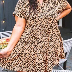 Umgee Leopard Shift Dress in Camel